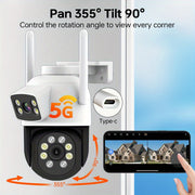 Dual Lens 2MP WiFi Security Camera with Color Night Vision 360° Pan Tilt Motion Detection Two-Way Audio Waterproof