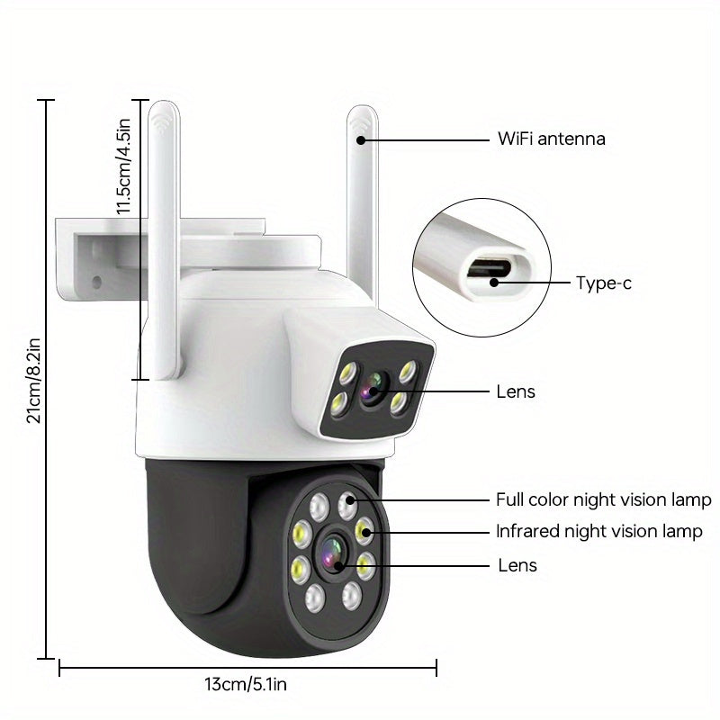 Security Camera with Dual 4MP Lenses 360° View Color Night Vision Two-Way Audio WiFi Waterproof
