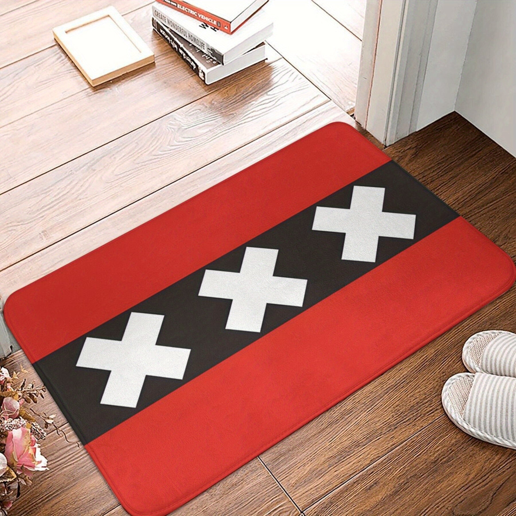 Anti-Slip Doormat with Amsterdam Flag Design Durable Polyester Rug for Living Room or Balcony