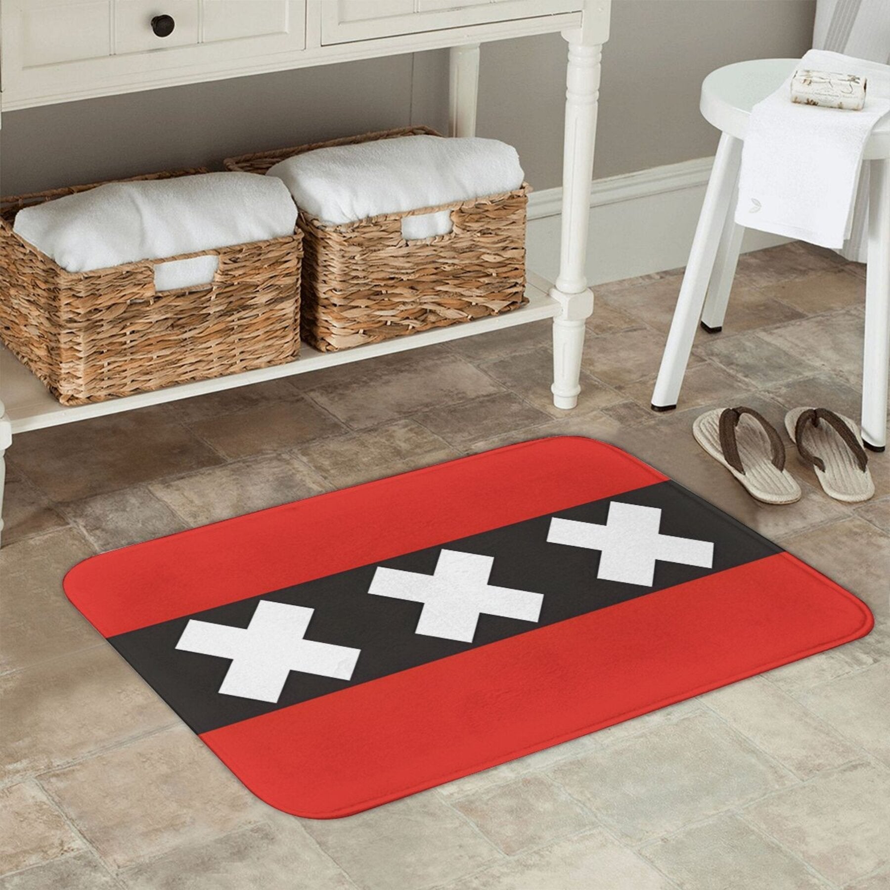 Anti-Slip Doormat with Amsterdam Flag Design Durable Polyester Rug for Living Room or Balcony