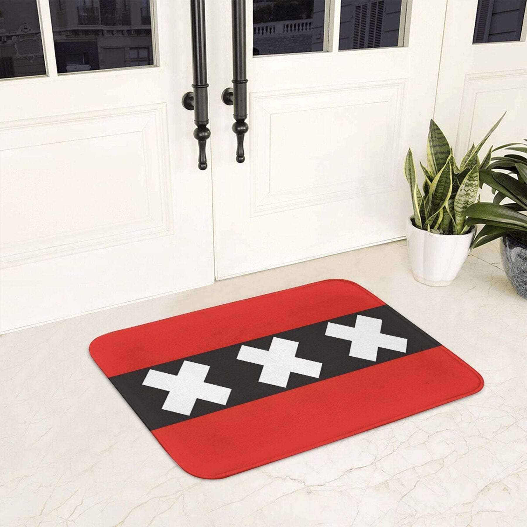 Anti-Slip Doormat with Amsterdam Flag Design Durable Polyester Rug for Living Room or Balcony