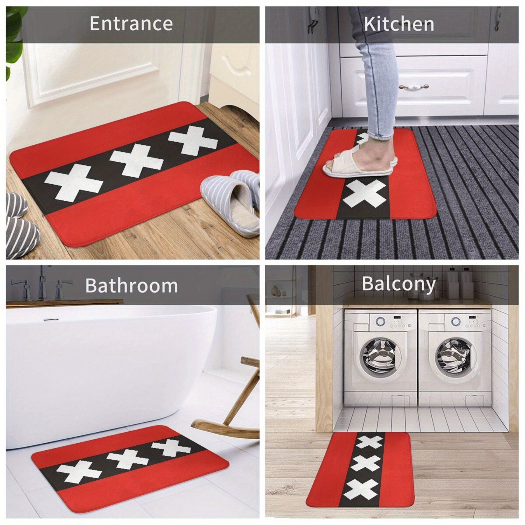 Anti-Slip Doormat with Amsterdam Flag Design Durable Polyester Rug for Living Room or Balcony