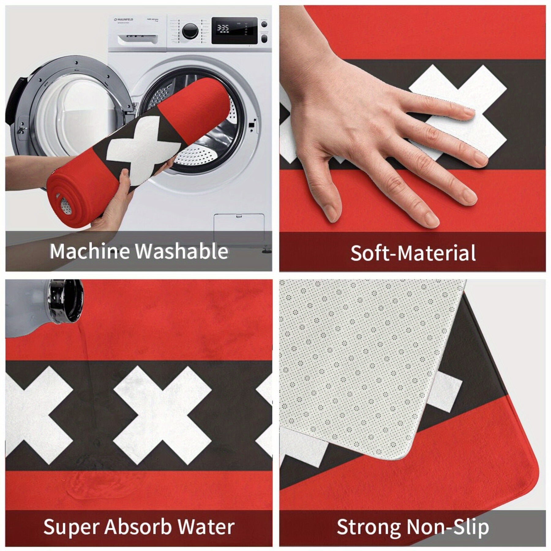 Anti-Slip Doormat with Amsterdam Flag Design Durable Polyester Rug for Living Room or Balcony