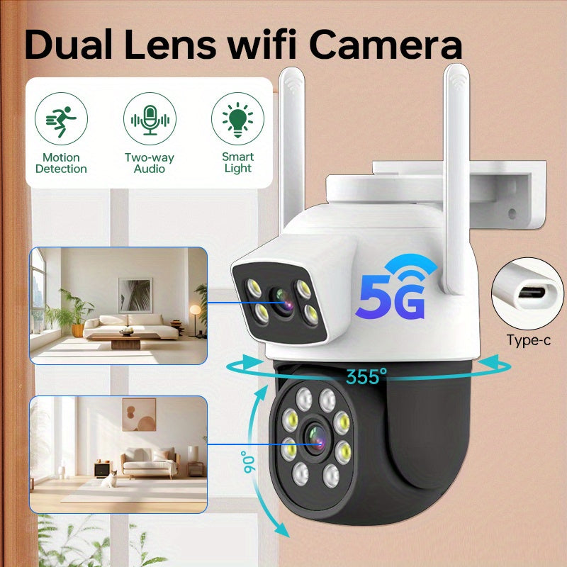 Security Camera with Dual 4MP Lenses 360° View Color Night Vision Two-Way Audio WiFi Waterproof