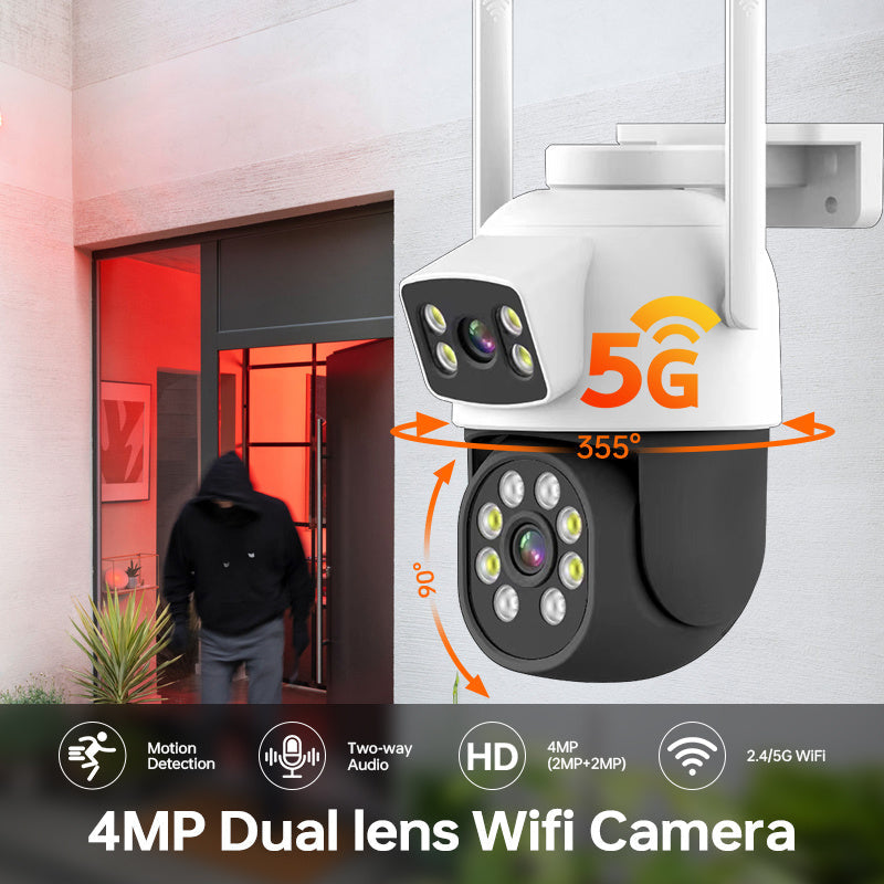 4MP WiFi Security Camera with Dual Lenses 360° View Night Vision Two-Way Audio