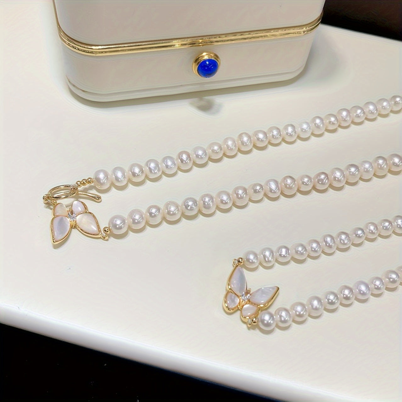 Freshwater Pearl Jewelry Set Necklace and Bracelet Boho Style for Women