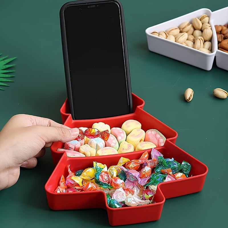 Пластиковая сервировочная подставка в виде рождественской елки с отделениями для закусок и фруктов