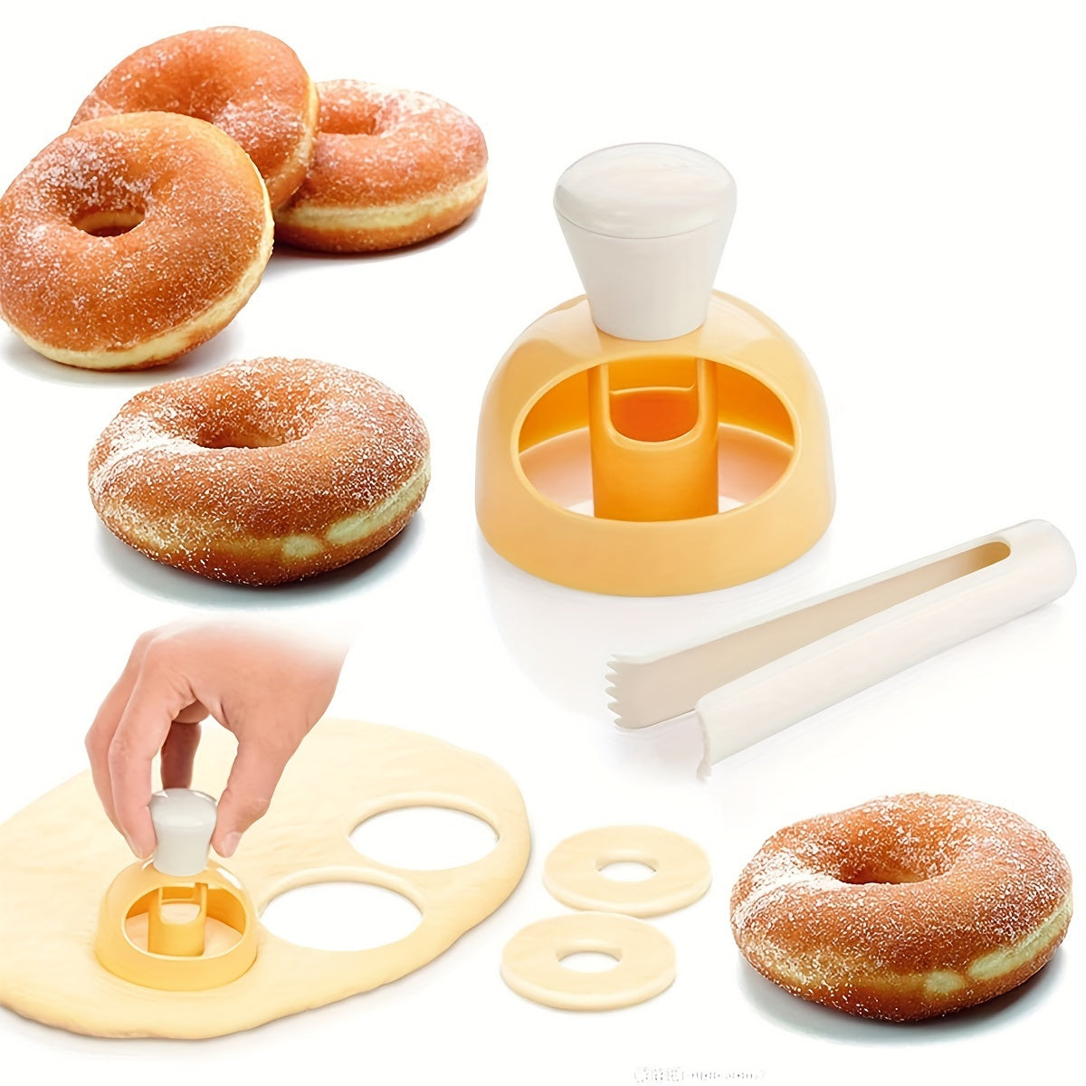 Yog'ochsiz DIY donuts tayyorlash uchun ikki qismli plastmassa donut kesgich va cho'tkali cho'tka bilan to'plam.