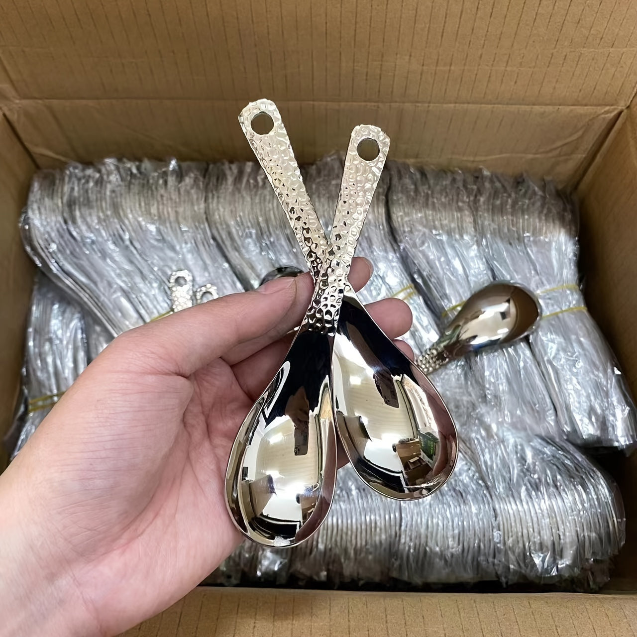 4-Piece Stainless Steel Dessert Spoons Set with Hanging Storage Bag