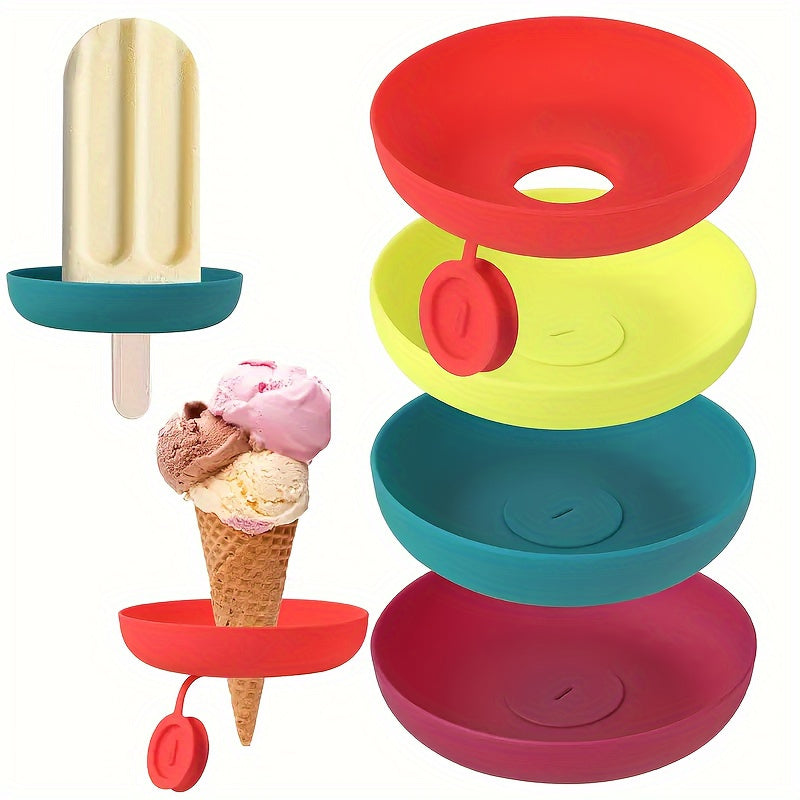 Juego de 4 agarradores de silicona para helados, portadores sin goteo para fiestas de verano