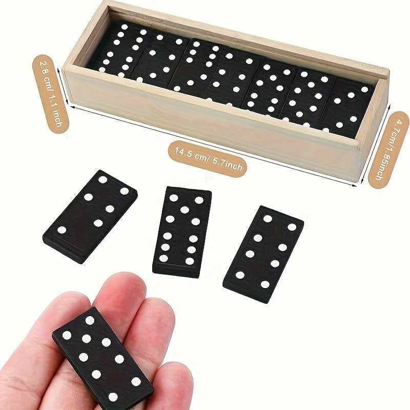 28-Piece Wooden Dominoes Board Game for Outdoor Camping and Travel Black