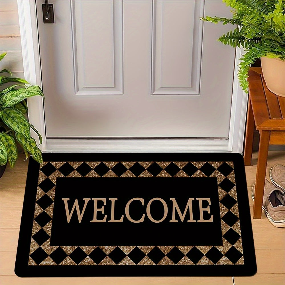 Plaid Monogram Doormat Slip-Resistant Entryway Rug for Foyer Laundry Room