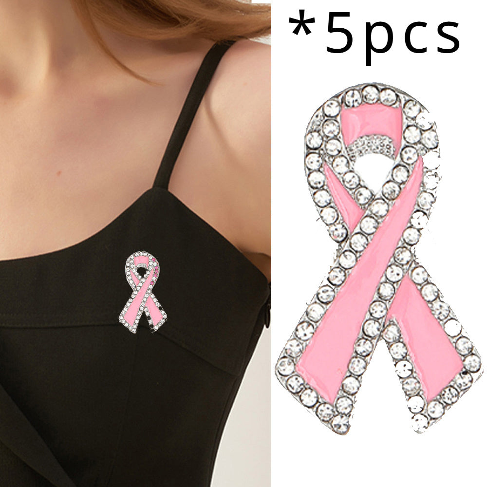 5 ta to'plam: Vintage jozibasi bilan zamonaviy rhinestone lenta broshlar - Ayollar uchun ko'krak saratoni haqida xabardorlik pinlari, kiyimlar va sviterlar uchun ideal