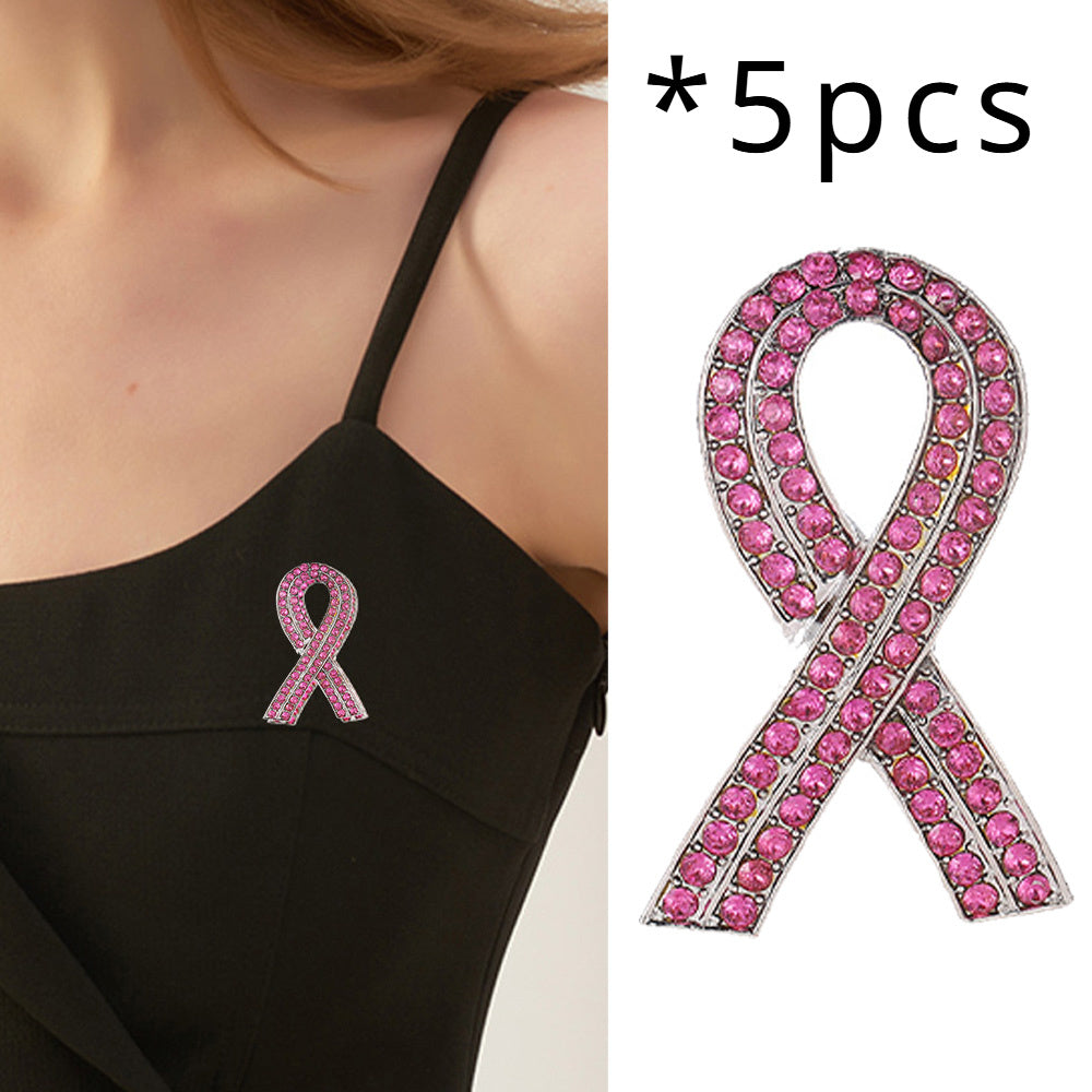 5 ta to'plam: Vintage jozibasi bilan zamonaviy rhinestone lenta broshlar - Ayollar uchun ko'krak saratoni haqida xabardorlik pinlari, kiyimlar va sviterlar uchun ideal