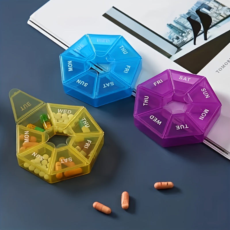 Multicolor Plastic Weekly Pill Organizer 7-Grid Portable Tablet Case