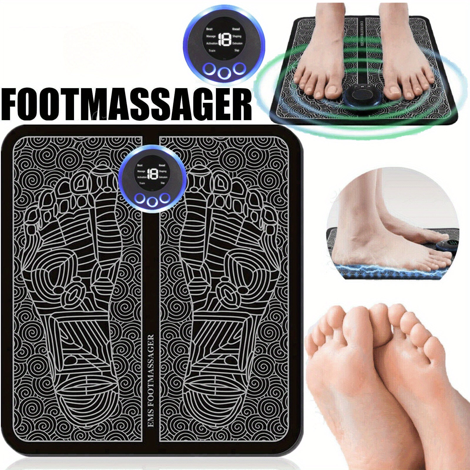 Portable Foot Massager Pad with 19 Levels 8 Modes USB Rechargeable Non-Slip Silicone for Pain Relief and Sleep Improvement