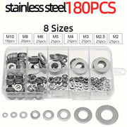 Set of 180 Stainless Steel Washers O-Ring Spacers M2-M10 Durable Fasteners
