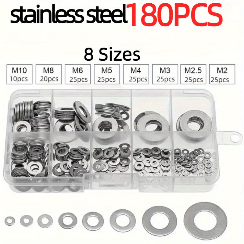 Set of 180 Stainless Steel Washers O-Ring Spacers M2-M10 Durable Fasteners