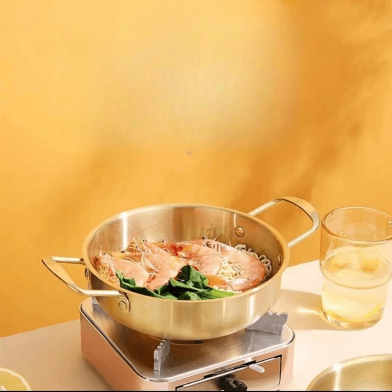 Stainless Steel Pan with Handle for Korean Lamian Noodles and Soup Pot