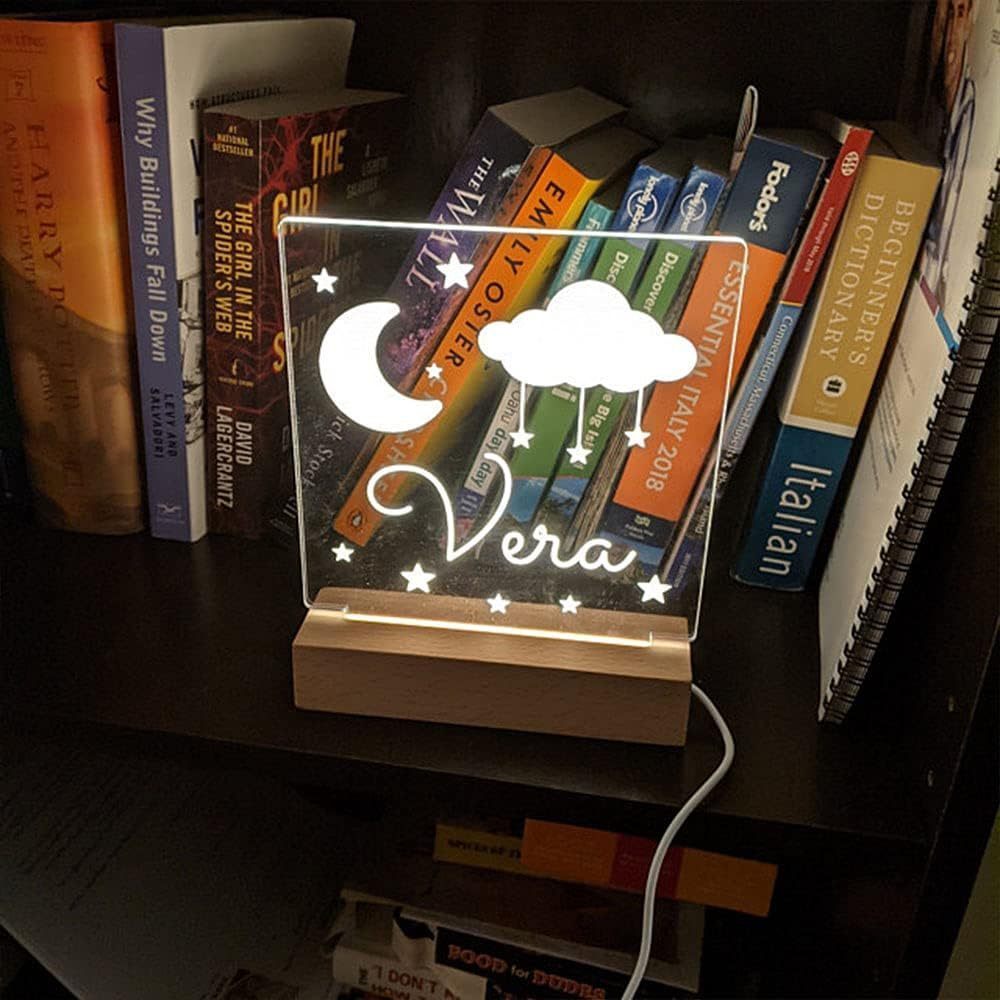 Custom LED Night Light Moon and Stars USB Desk Light Personalized Gift