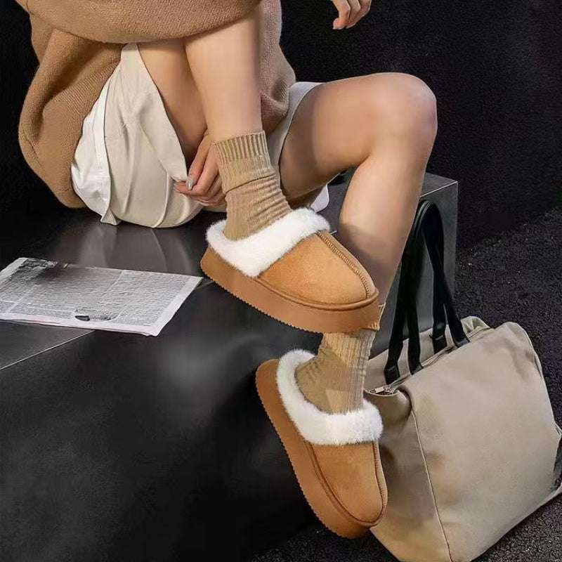 Women's Faux Fur Lined Winter Snow Boots Gray Warm Ankle Boots