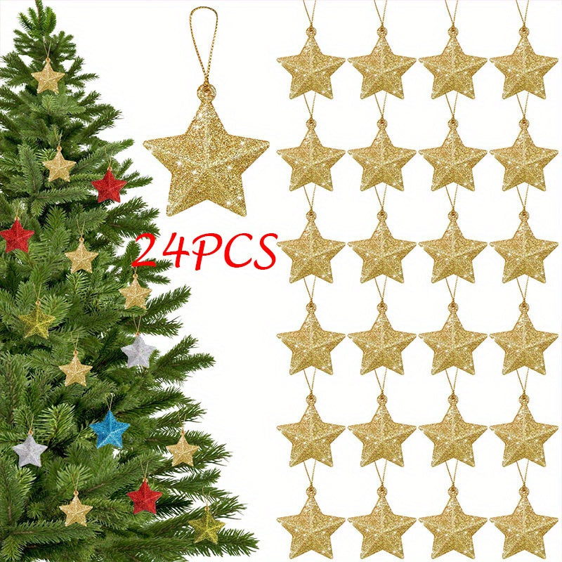 Golden Glitter Star Ornaments for Christmas Tree Decorations 2025