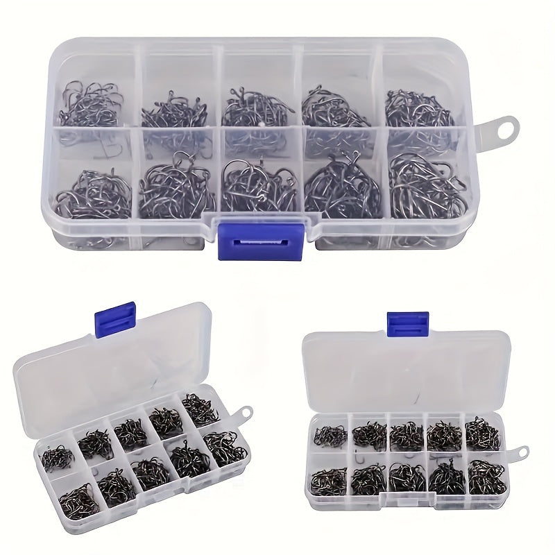 600pcs Fishing Hooks Set Carbon Steel Barbed Sharp for Freshwater Saltwater