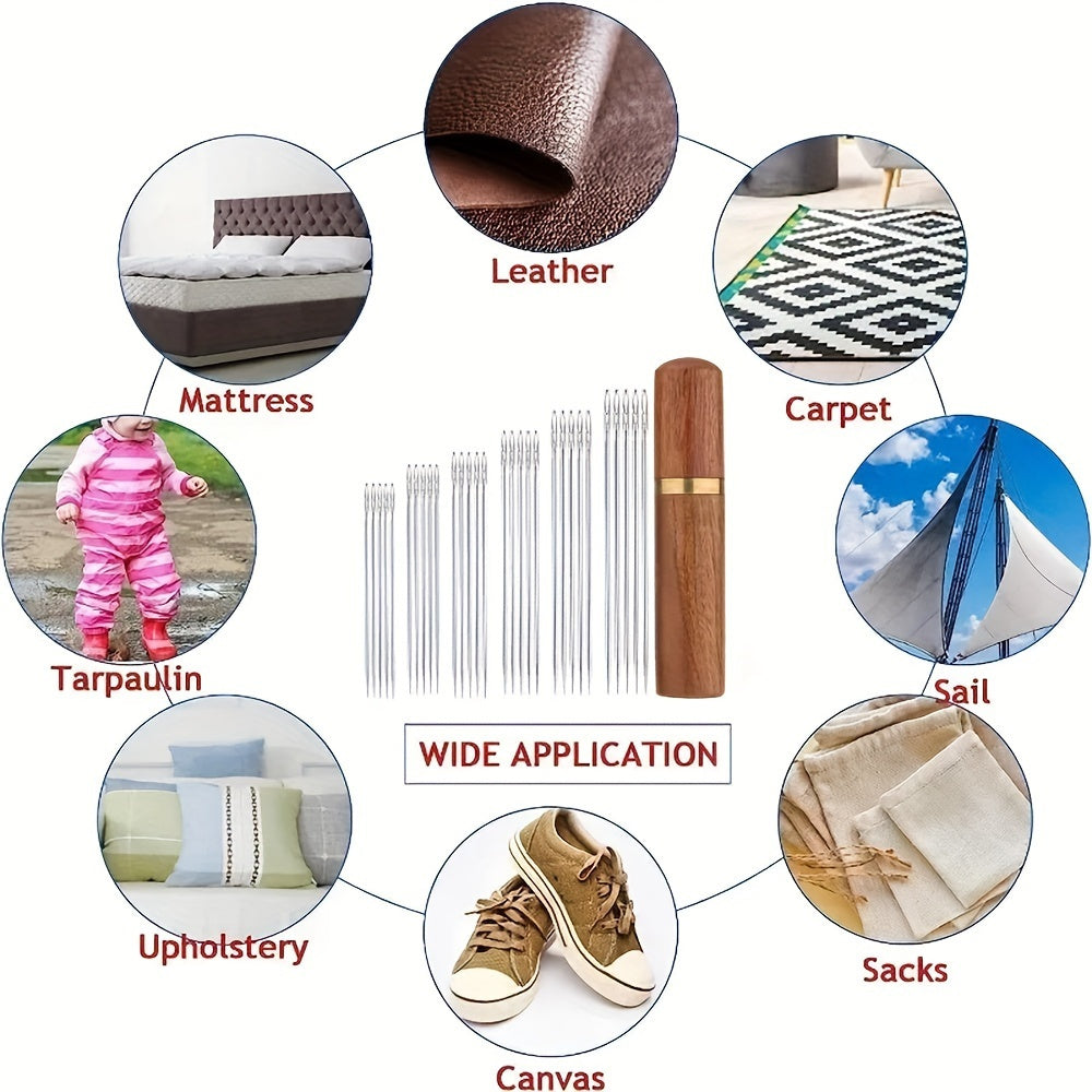 30 ta turli o'lchamdagi o'z-o'zidan ip tortadigan qo'l tikuv ignalari, tez ip tortish uchun yon ochiq, yog'och quvurchada saqlanadi. Tikish, to'qish va qo'l san'atlari uchun ideal.