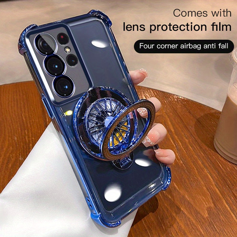 Galaxy S20 S21 S22 S23 S24 5G Ultra Plus Phone Case with Spinning Gyro Electroplating Bracket and Camera Protection