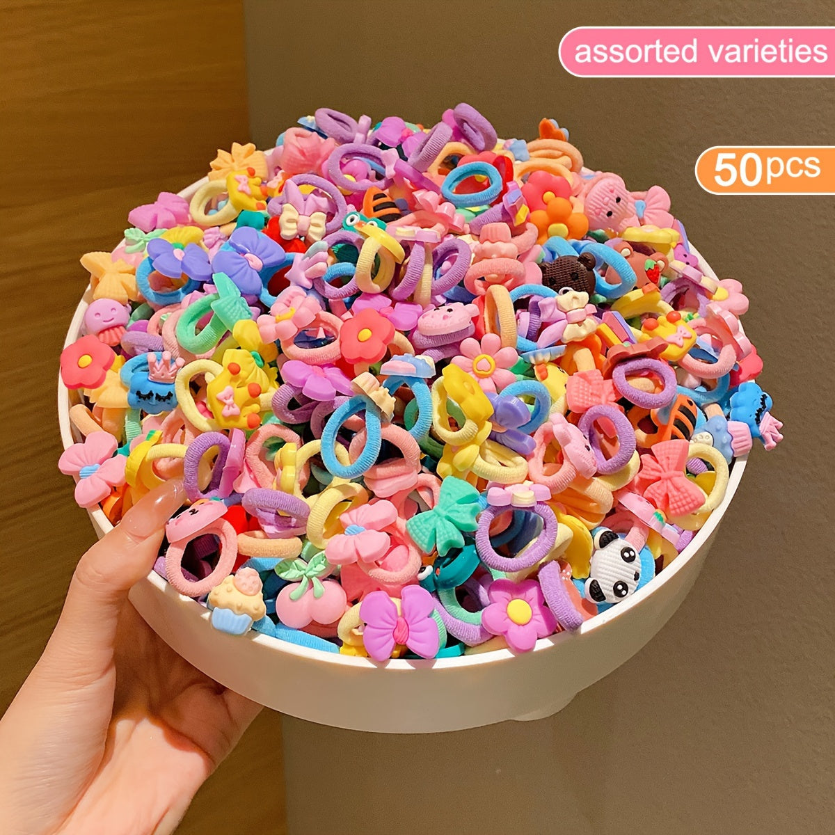 50 ярких мультяшных резинок для волос для девочек, праздничный набор из 50 штук