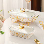 Festive Ceramic Serving Set with Christmas Soup and Griddle Pots and Iron Stand