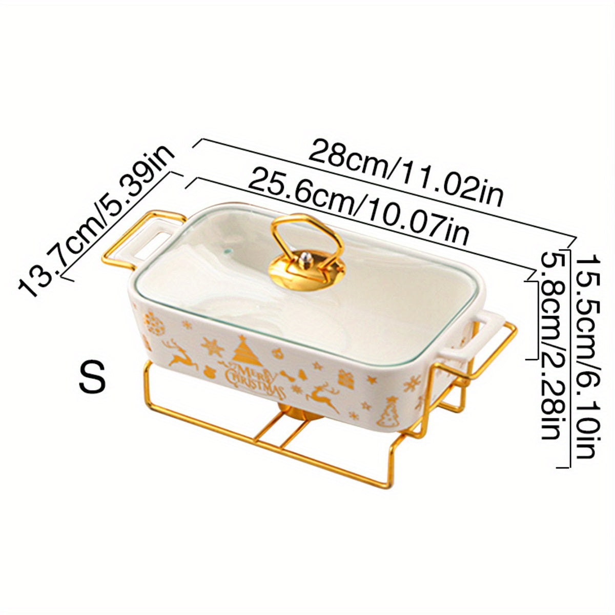 Festive Ceramic Serving Set with Christmas Soup and Griddle Pots and Iron Stand