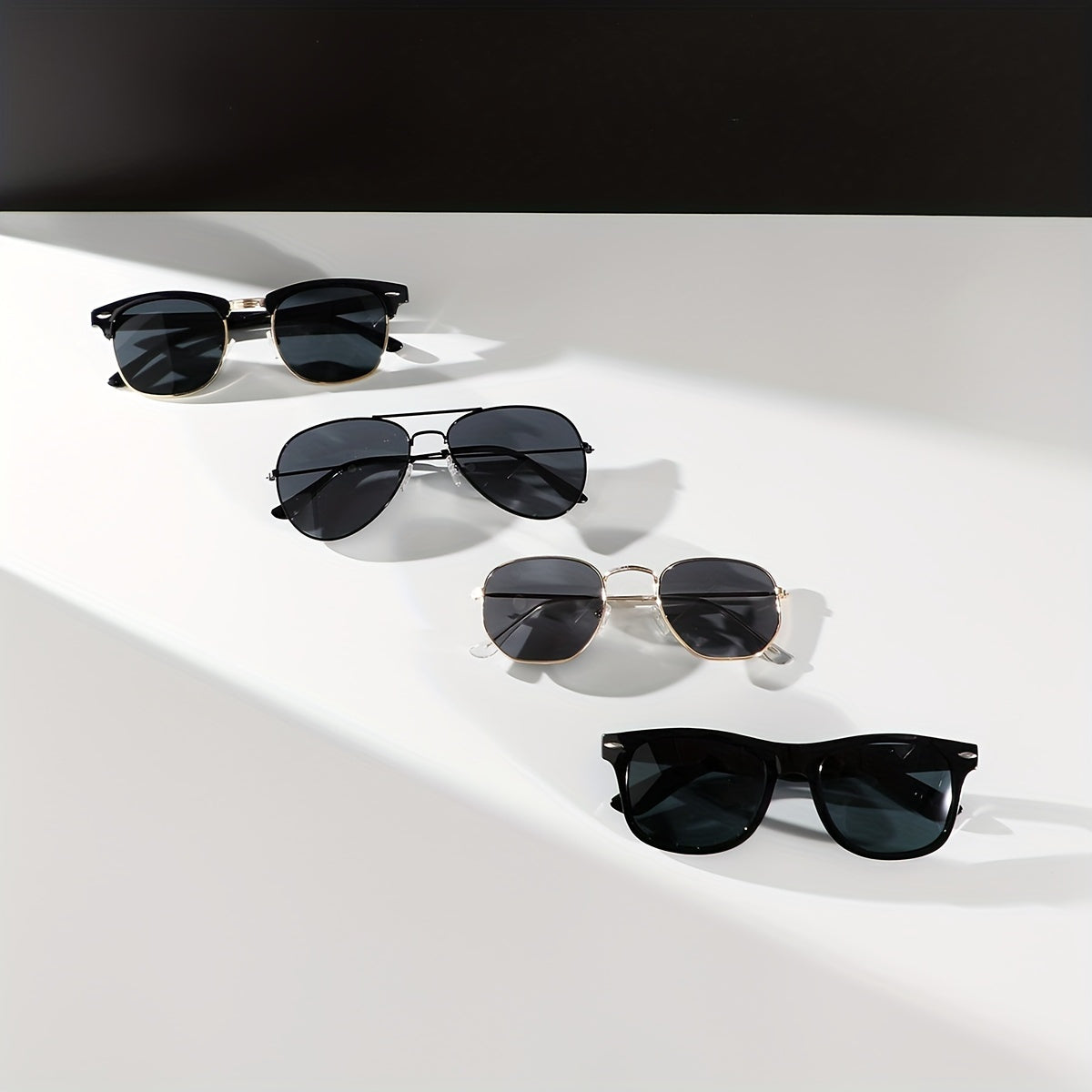 Men's Black Beige Oval Street Casual Glasses Set with 4 Pairs for Daily and Business Use