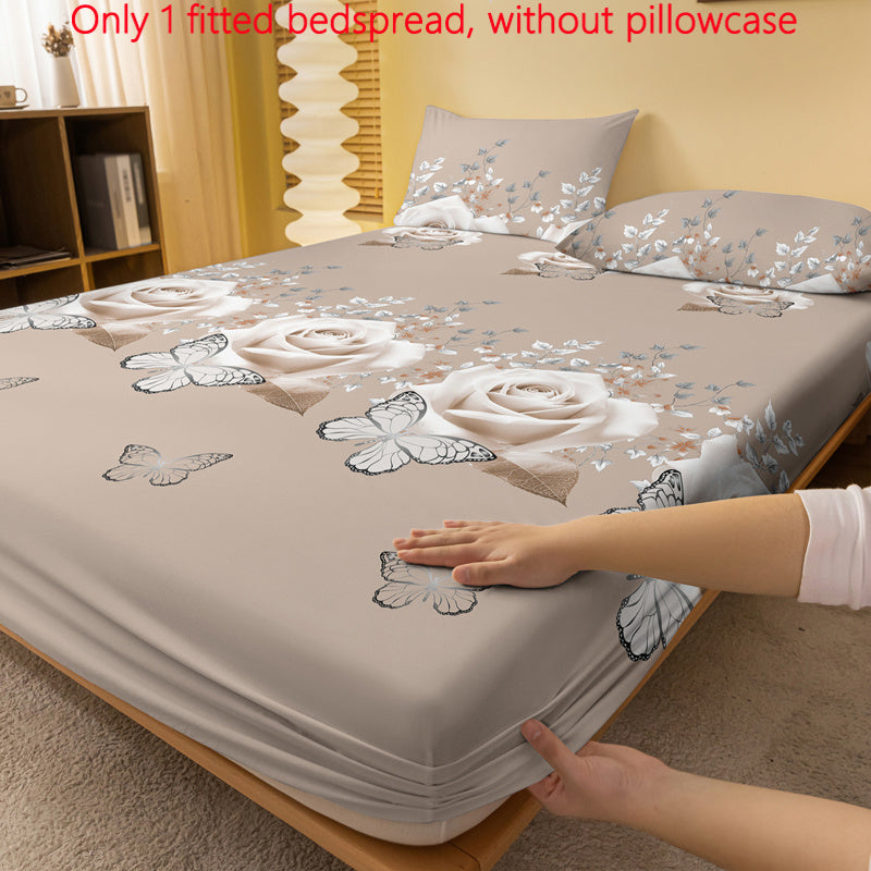 Fitted Bedspread with Floral Butterfly Pattern 100% Polyester Lightweight for Mattress Up to 29cm