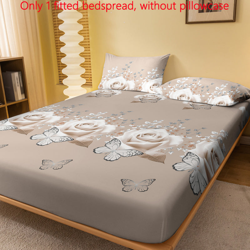 Fitted Bedspread with Floral Butterfly Pattern 100% Polyester Lightweight for Mattress Up to 29cm