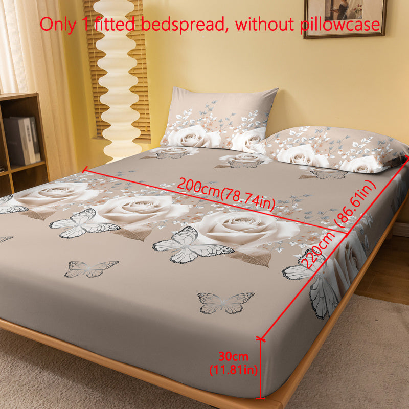 Fitted Bedspread with Floral Butterfly Pattern 100% Polyester Lightweight for Mattress Up to 29cm
