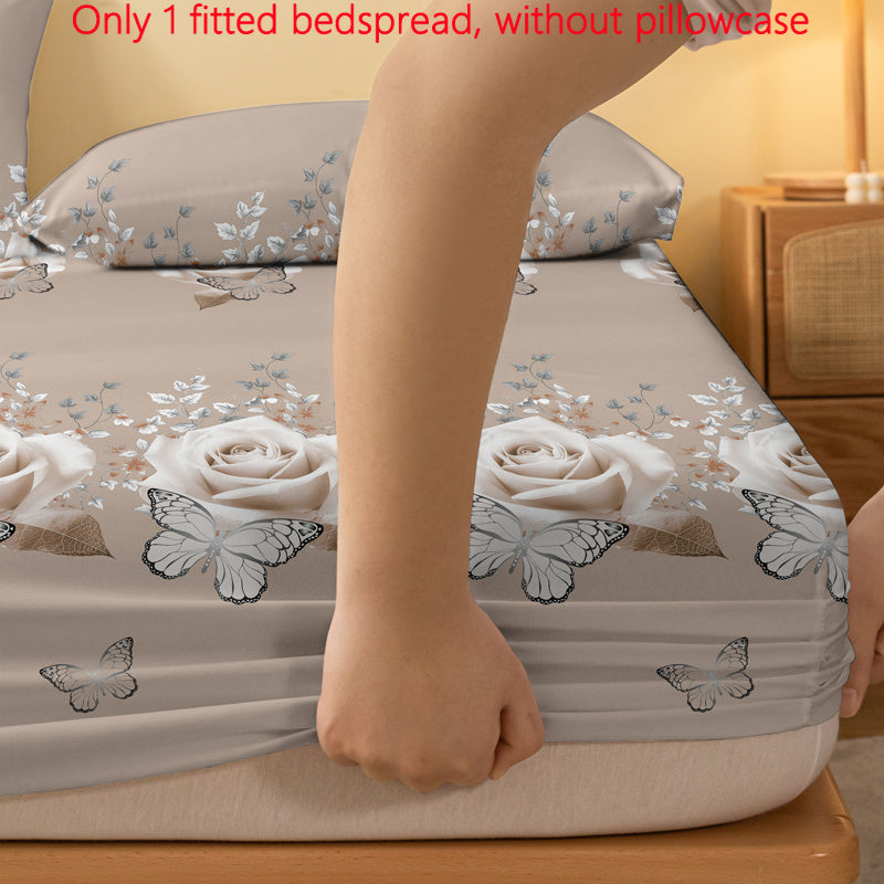 Fitted Bedspread with Floral Butterfly Pattern 100% Polyester Lightweight for Mattress Up to 29cm