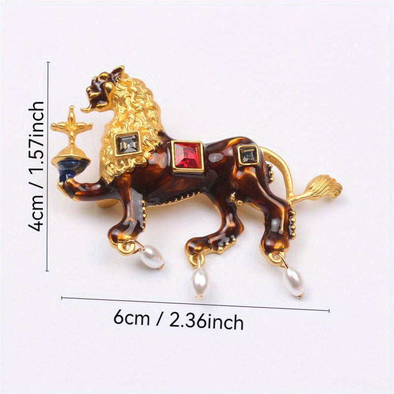 Luxury Lion Brooch Pin Rhinestones Cloud Treading Animal Accessory for Clothing and Accessories
