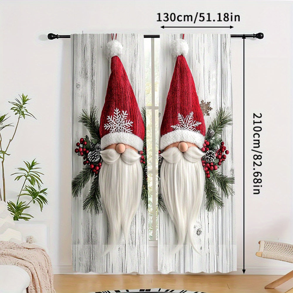 Set of 2 Christmas Gnome Curtain Panels Polyester Digital Print Window Drapes for Living Room Bedroom Kitchen