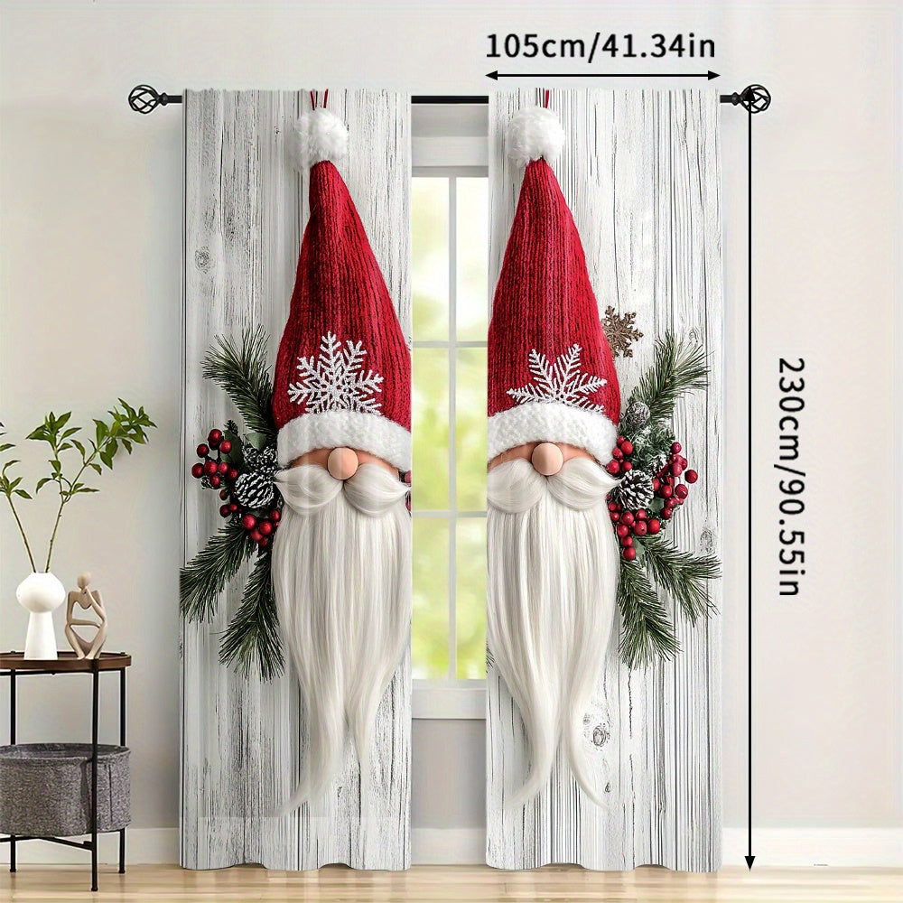 Set of 2 Christmas Gnome Curtain Panels Polyester Digital Print Window Drapes for Living Room Bedroom Kitchen