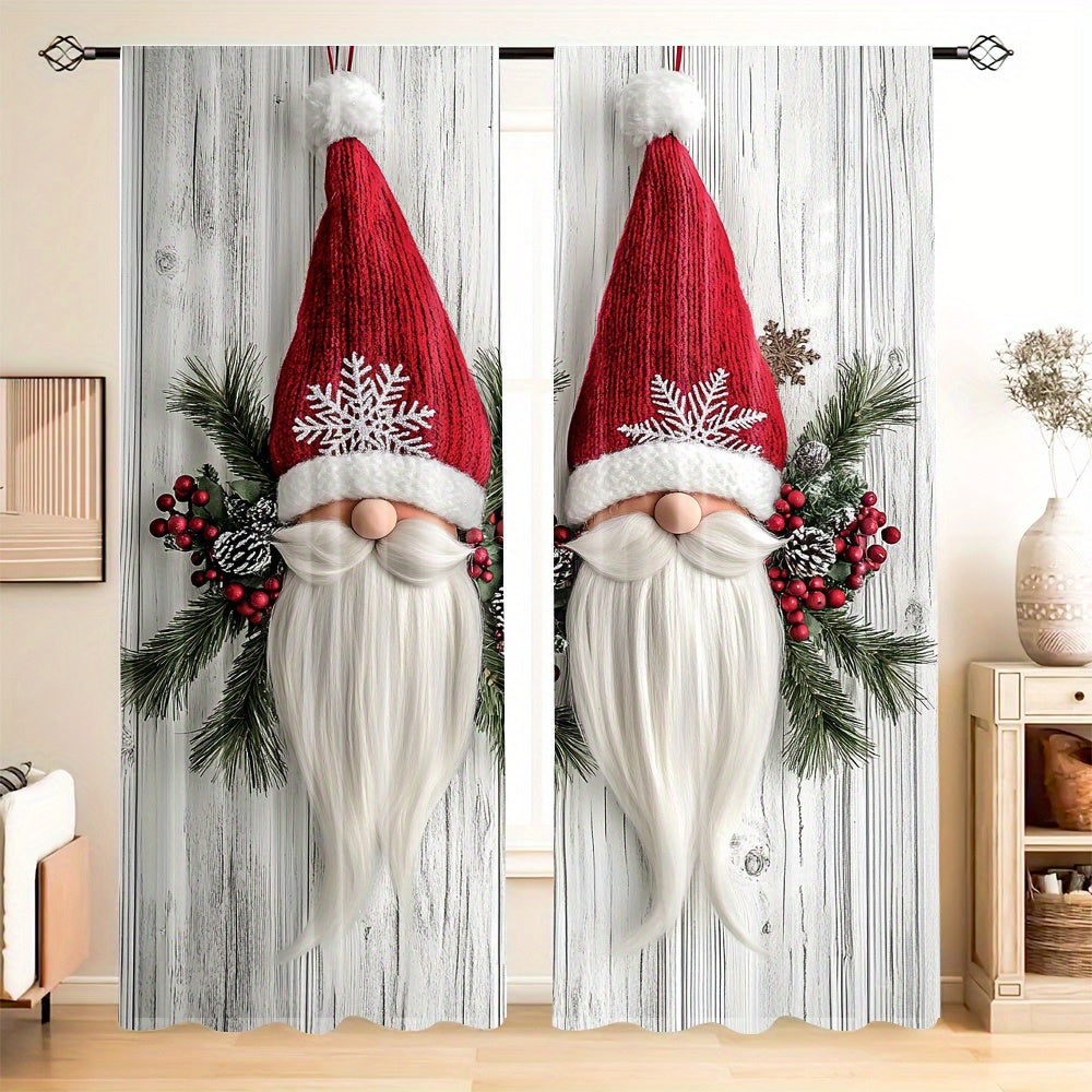 Set of 2 Christmas Gnome Curtain Panels Polyester Digital Print Window Drapes for Living Room Bedroom Kitchen
