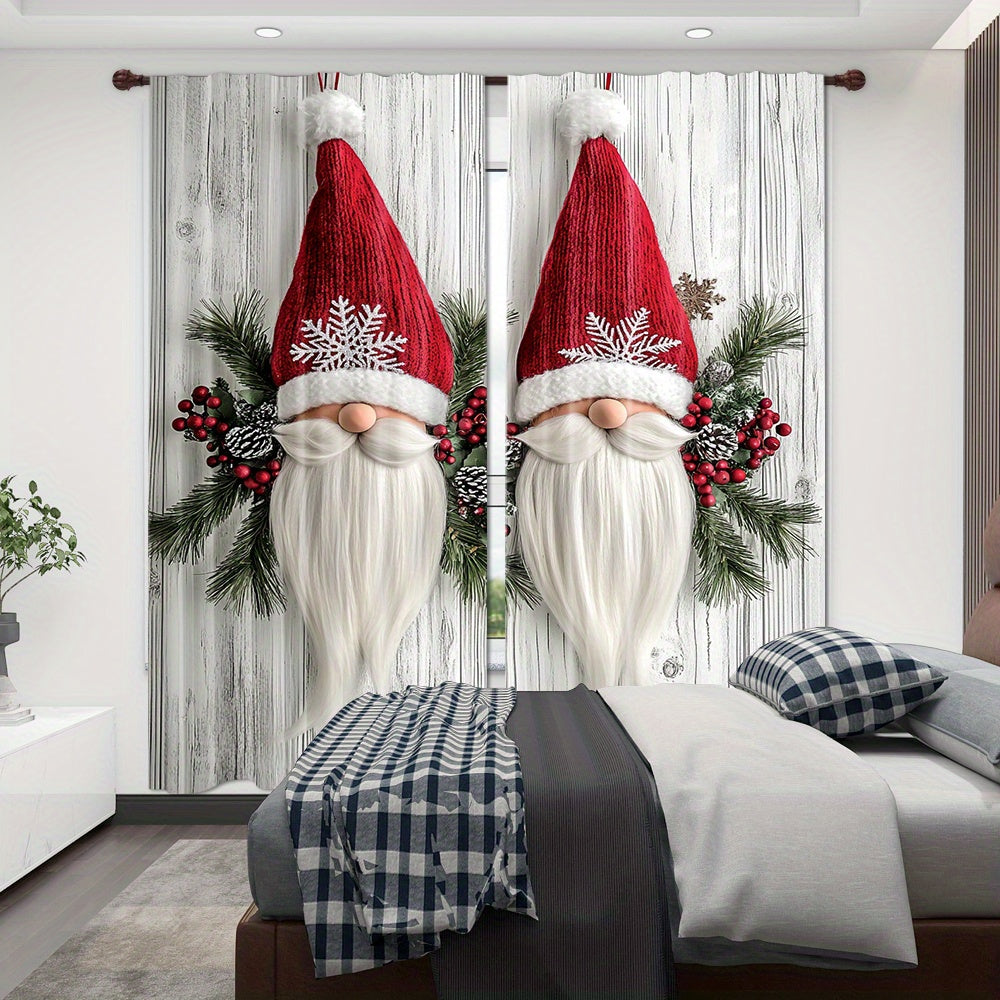 Set of 2 Christmas Gnome Curtain Panels Polyester Digital Print Window Drapes for Living Room Bedroom Kitchen