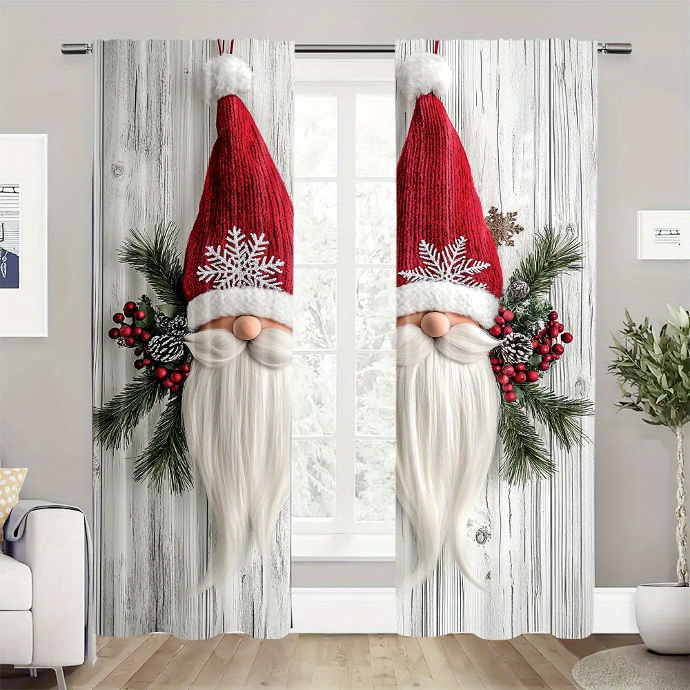 Set of 2 Christmas Gnome Curtain Panels Polyester Digital Print Window Drapes for Living Room Bedroom Kitchen