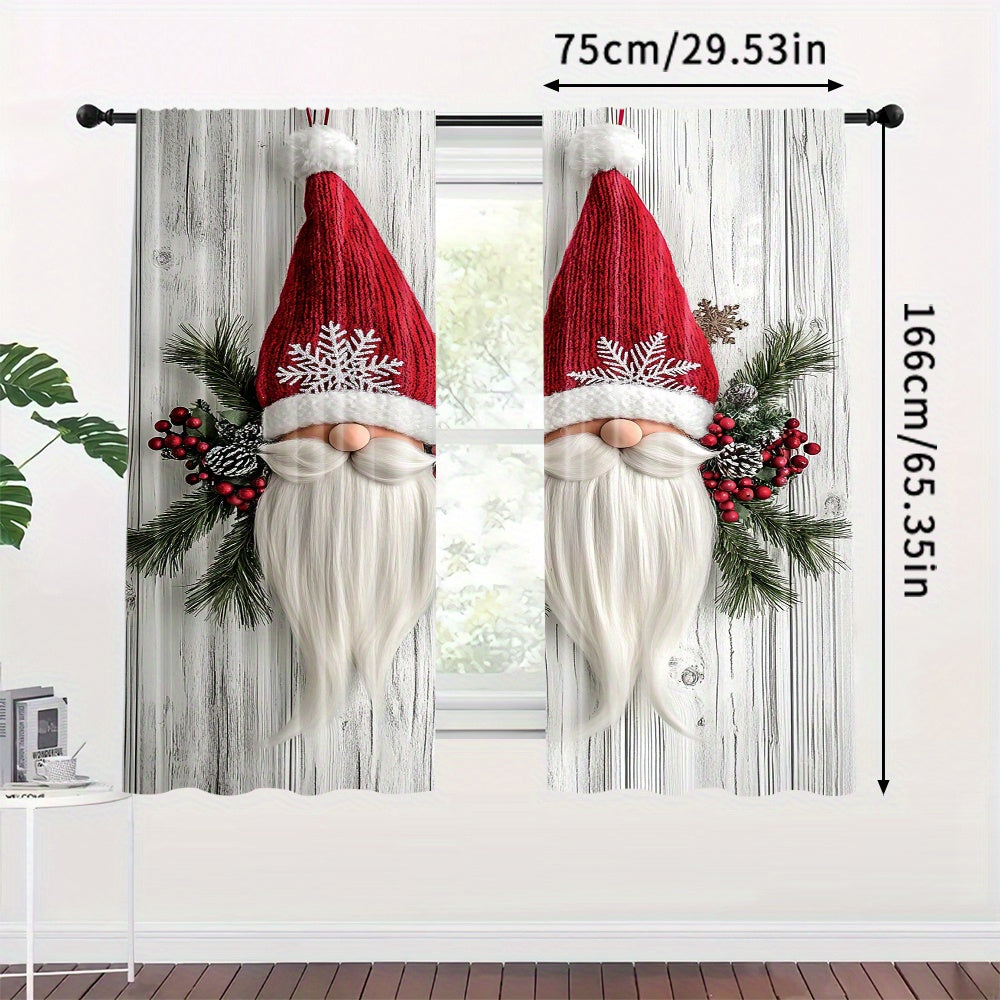 Set of 2 Christmas Gnome Curtain Panels Polyester Digital Print Window Drapes for Living Room Bedroom Kitchen