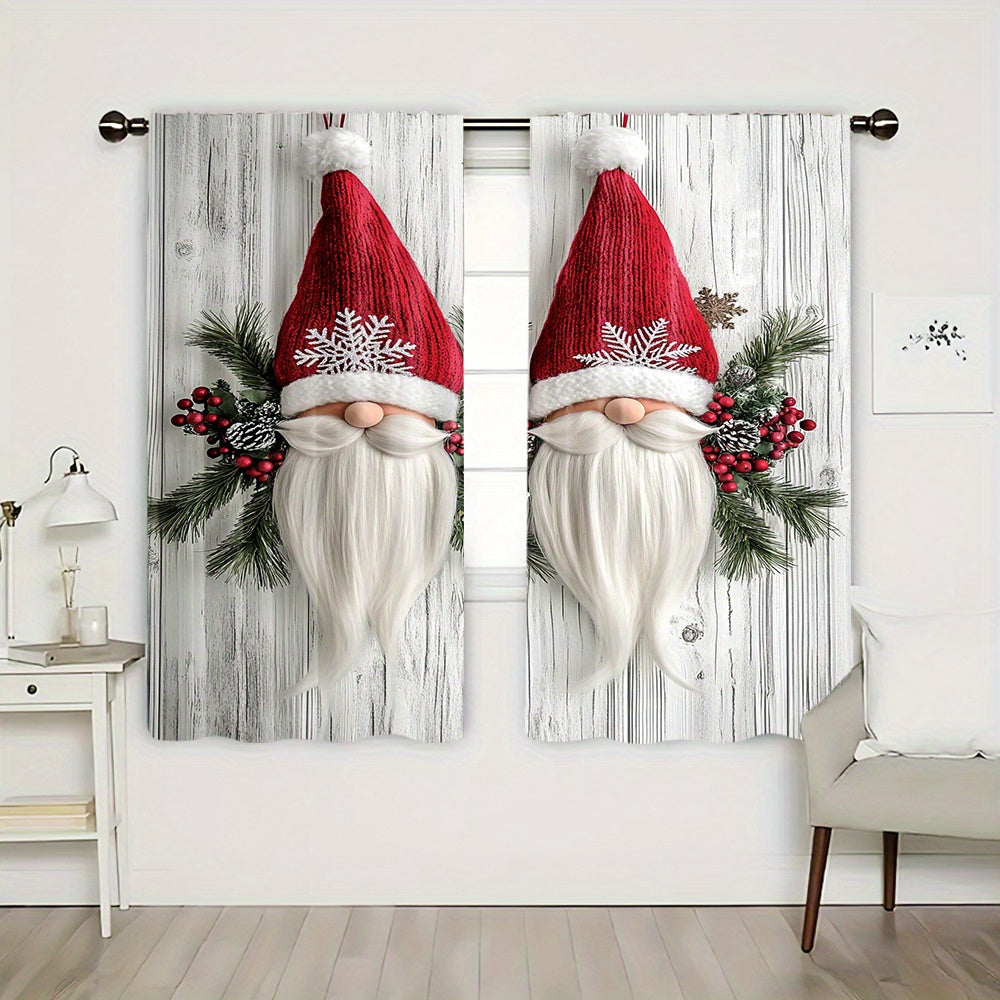 Set of 2 Christmas Gnome Curtain Panels Polyester Digital Print Window Drapes for Living Room Bedroom Kitchen