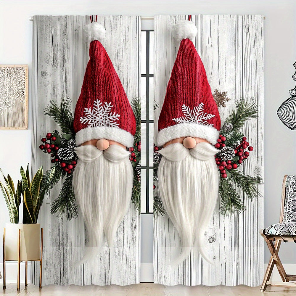 Set of 2 Christmas Gnome Curtain Panels Polyester Digital Print Window Drapes for Living Room Bedroom Kitchen