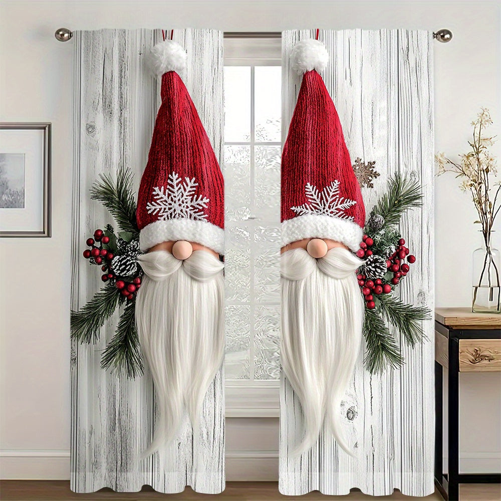 Set of 2 Christmas Gnome Curtain Panels Polyester Digital Print Window Drapes for Living Room Bedroom Kitchen