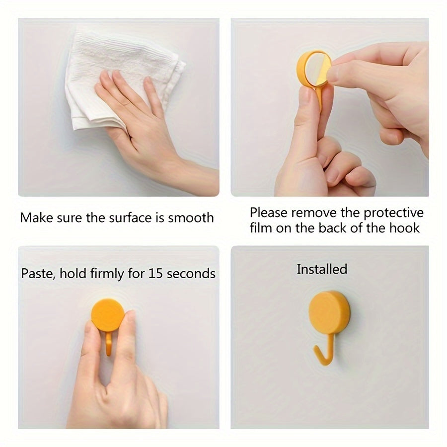 Colorful Adhesive Hooks for Wall Mounting in Kitchen and Bathroom No Drilling Needed