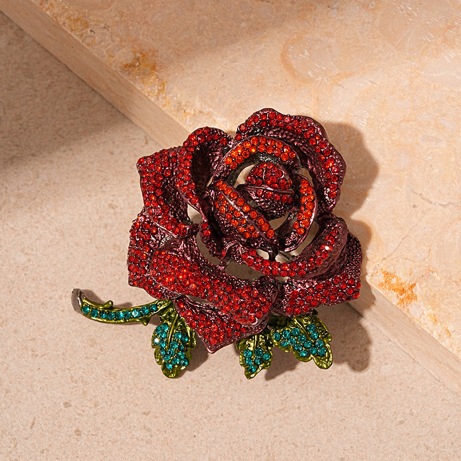 Vintage Flower Brooch Rhinestone Encrusted Rose Jewelry for Weddings and Daily Wear