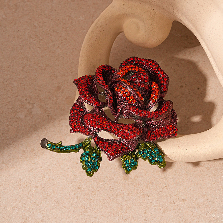 Vintage Flower Brooch Rhinestone Encrusted Rose Jewelry for Weddings and Daily Wear